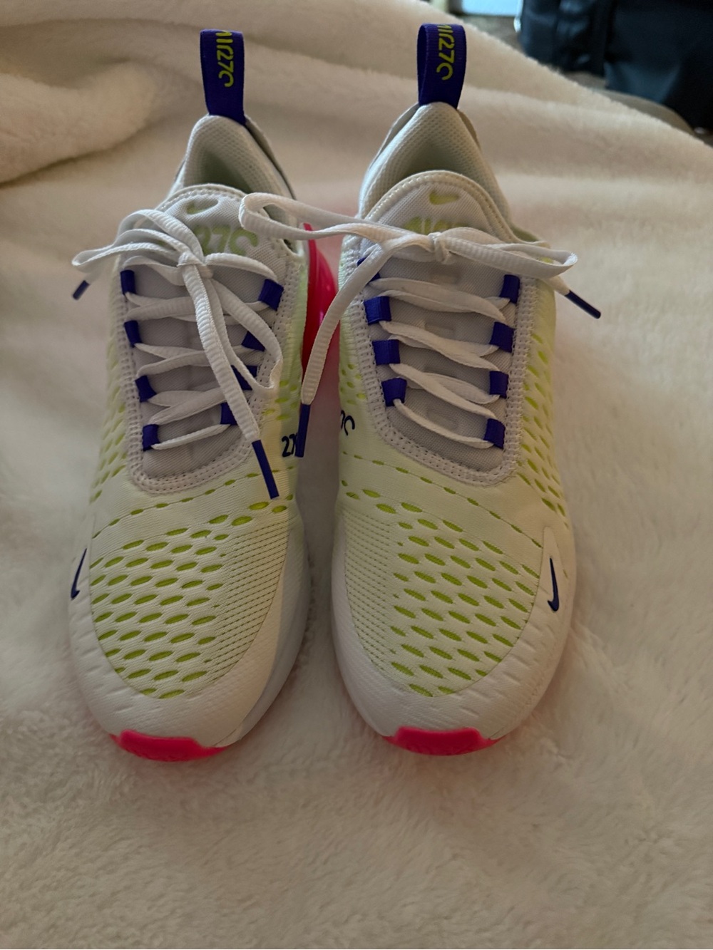 Nike White Sneakers with Neon Yellow, Purple & Pink Accents